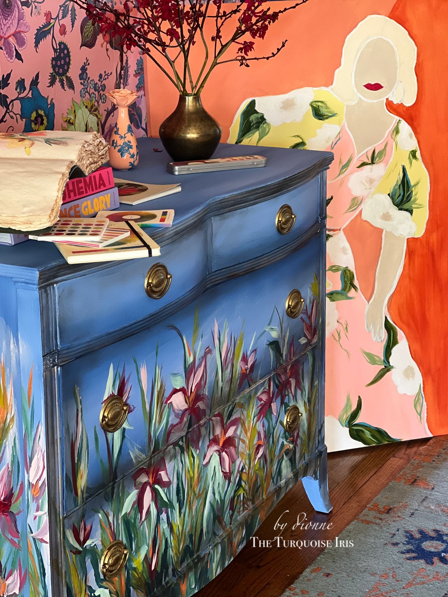 Prelude to Paris' Hand Painted Cabinet The Turquoise Iris