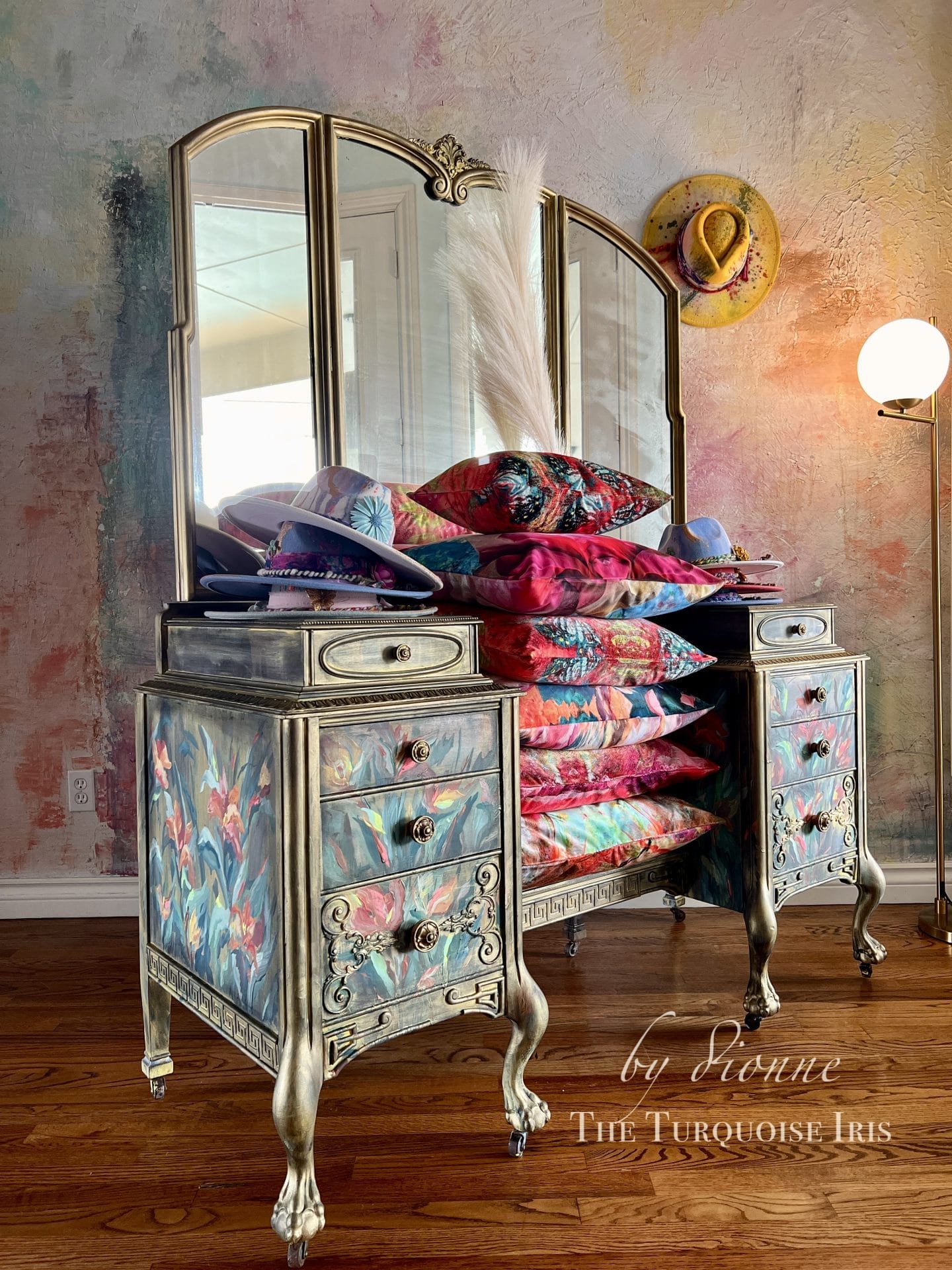 'Tuscany Trellis' Hand Painted Antique Vanity by Dionne Woods, image size:1440x1920