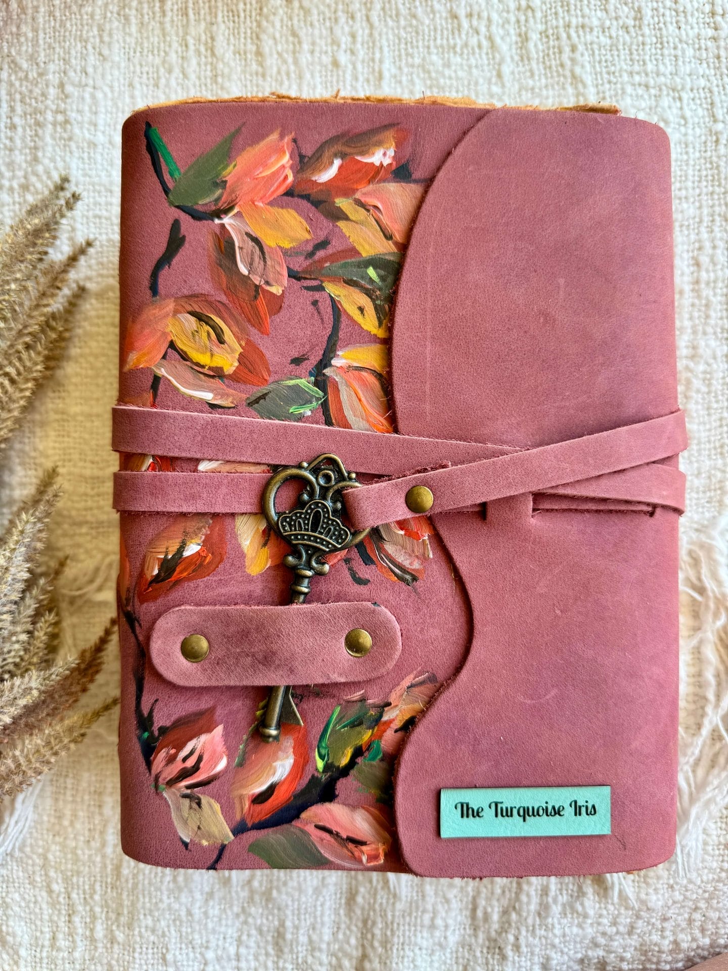 Leather Junk Journal' with Hand Painted Cover 10x7 - Teal