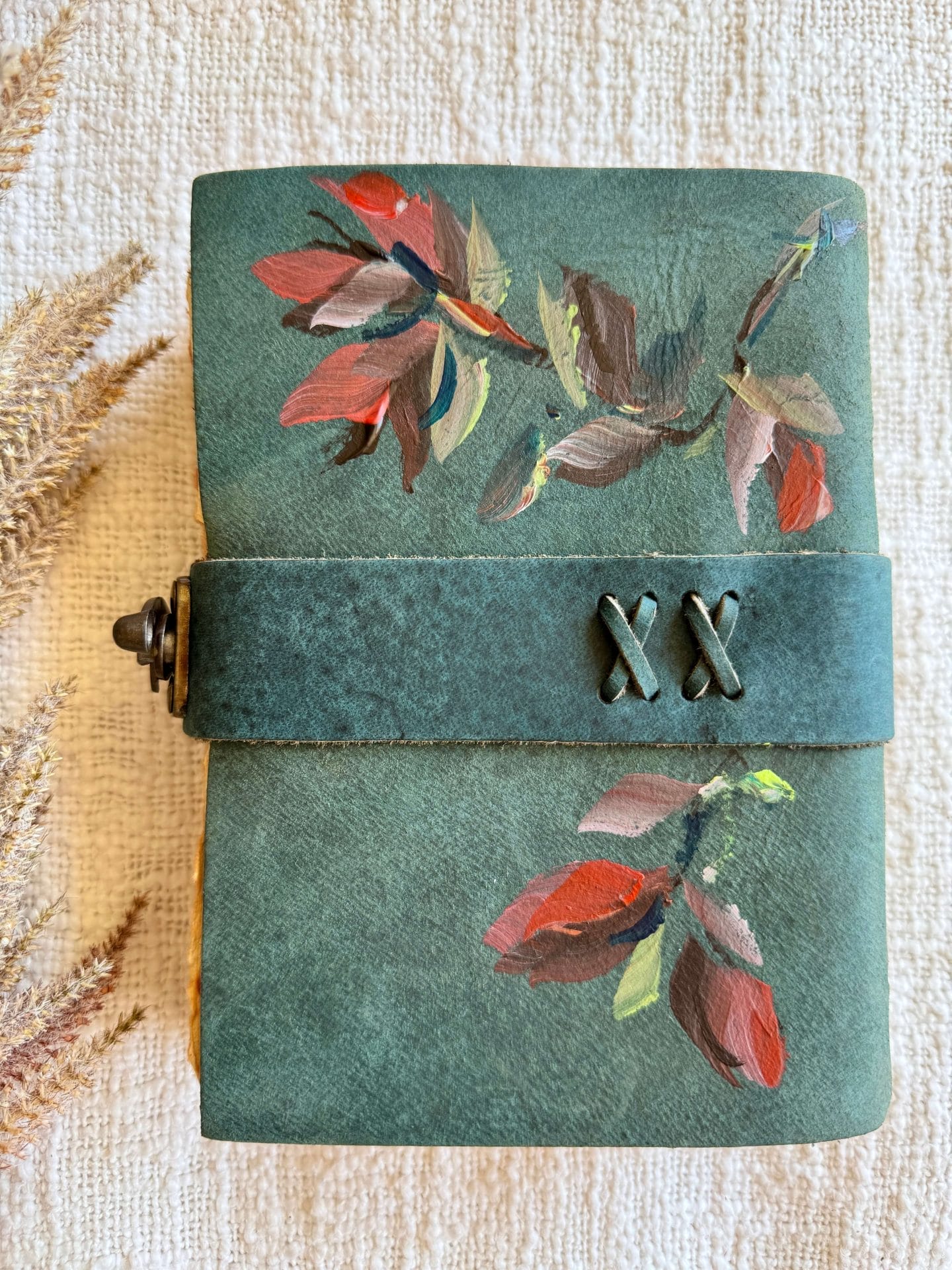 Leather Junk Journal' with Hand Painted Cover 10x7 - Teal